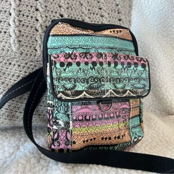 Sakroots Artist Circle Coated Canvas Peace Elephant Print Crossbody Bag Purse - Picture 3 of 16